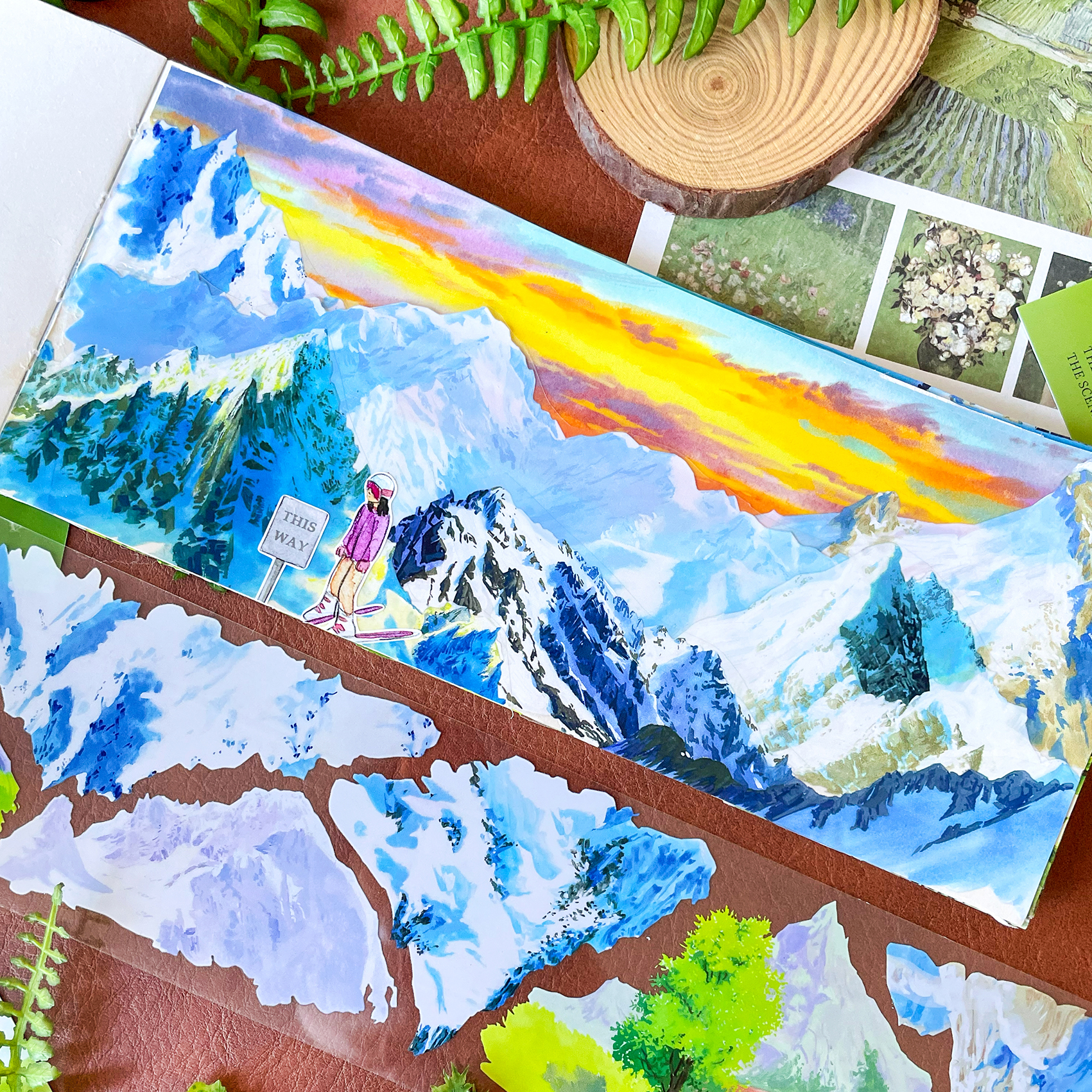 新款造景云巅叹咏雪域诗行NEW手帐和纸胶带PET贴纸雪山背景建筑草