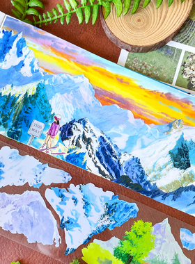 新款造景云巅叹咏雪域诗行NEW手帐和纸胶带PET贴纸雪山背景建筑草