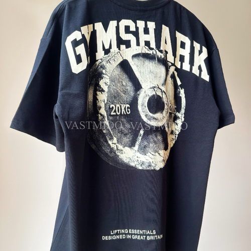 GYMSHARK铁轮杠铃片20KG短袖男女纯棉透气运动休闲健身t恤圆领夏