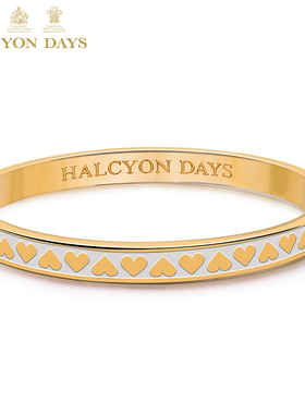 Halcyon Days心形纹理珐琅手镯百搭简约气质手环女送女友生日礼物