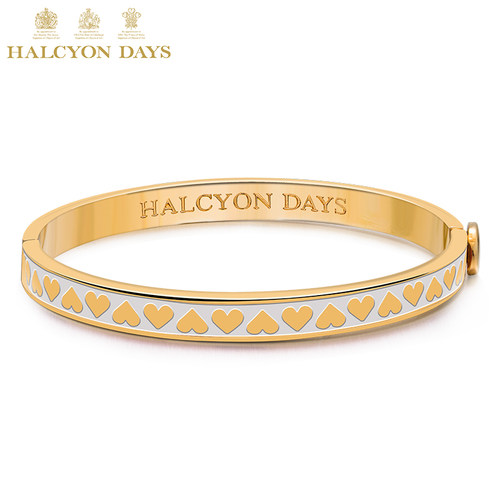 Halcyon Days心形纹理珐琅手镯百搭简约气质手环女送女友生日礼物