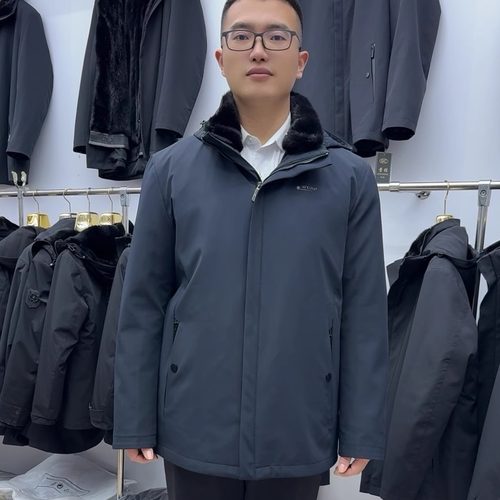 男士派克服水貂毛内胆可拆卸活面立领棉帽