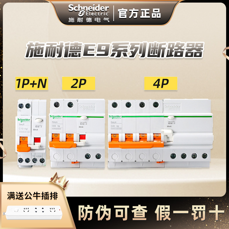 施耐德断路器空气开关 Easy9 家用空开总开关 2P63A带漏电保护器