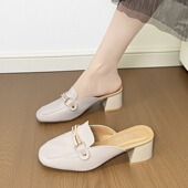 香气质时尚 31码 粗跟包头拖百搭高跟 女外穿2026春季 新款 32小码 拖鞋