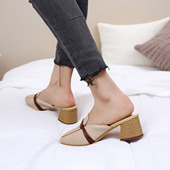 百搭包头粗跟半拖小码 韩版 中跟穆勒凉拖夏 女外穿春秋新款 网红拖鞋