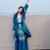 一澈扎染原创设计手工植物蓝染新中式 复古文艺棉麻开衫 风衣长外套