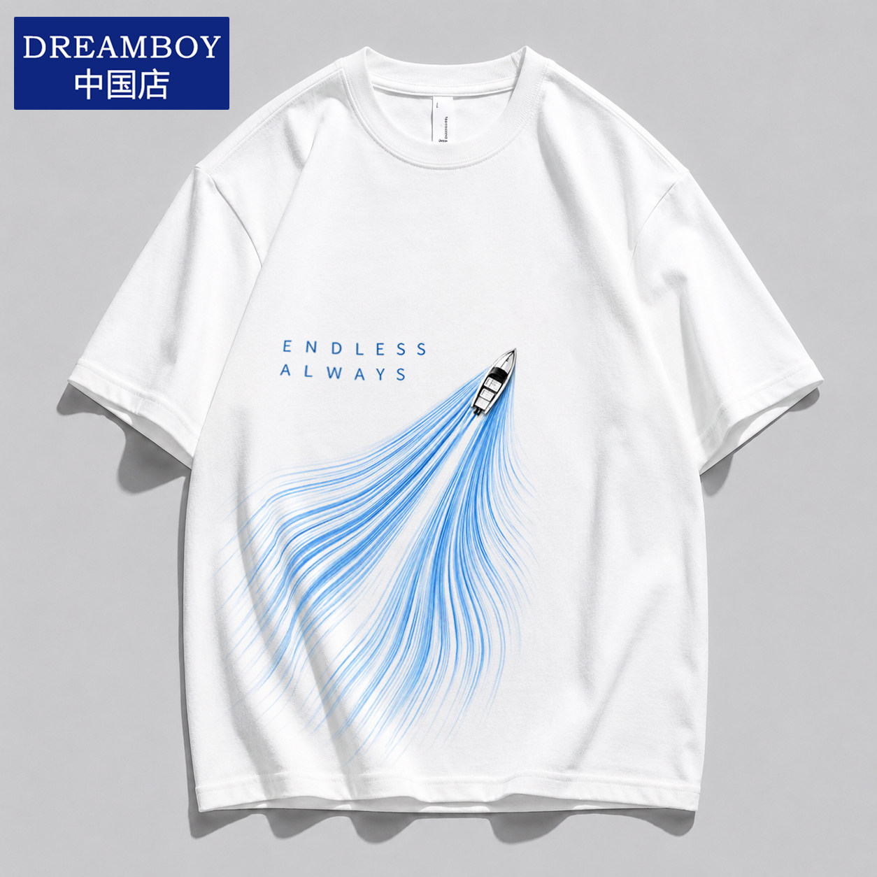dreamboy重磅纯棉美式风短袖T恤男宽松圆领字母印花潮牌百搭潮流