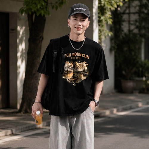 重磅纯棉美式复古宽松短袖T恤男