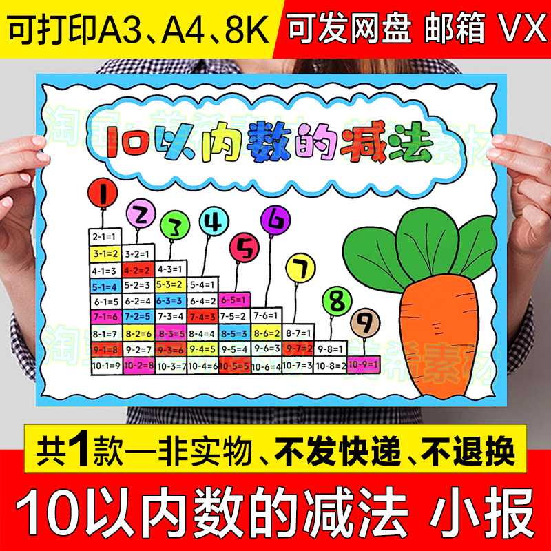 十以内数的减法手抄报模板电子版一二年级数学10以内加减法简笔画