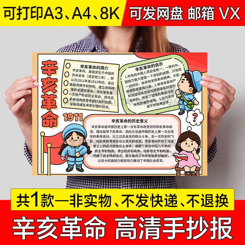 辛亥革命手抄报中小学生电子小报传承爱国精神a4线稿a3模板8k素材