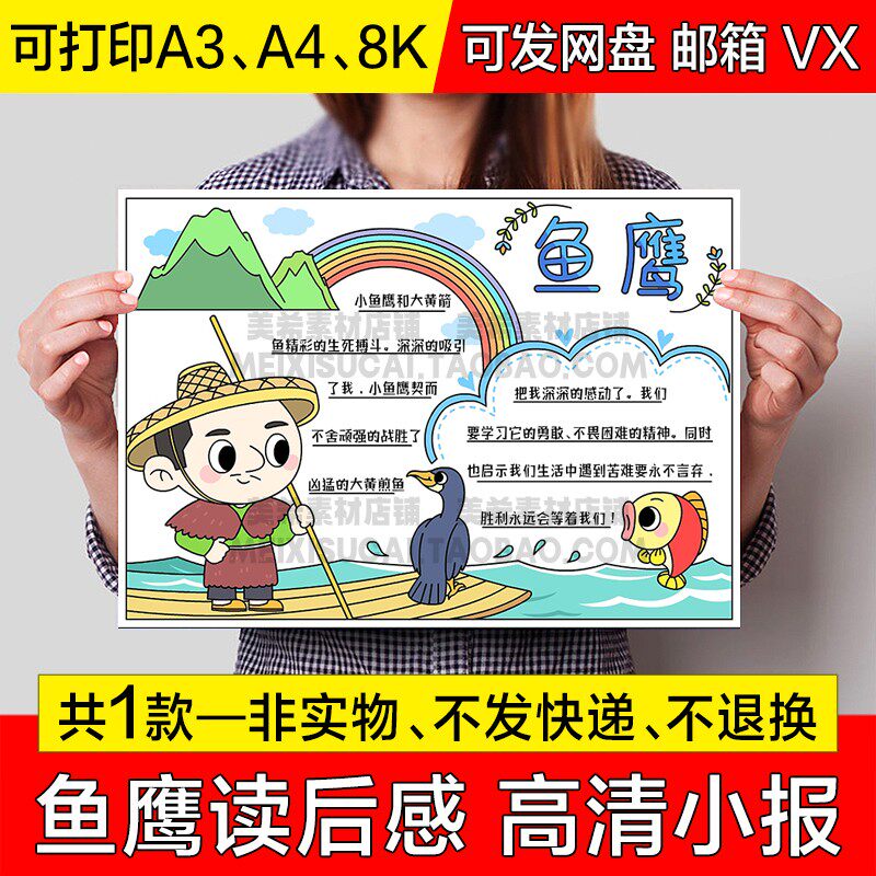 鱼鹰读后感手抄报小学生好书推荐阅读分享电子小报a4线稿a3模板8k