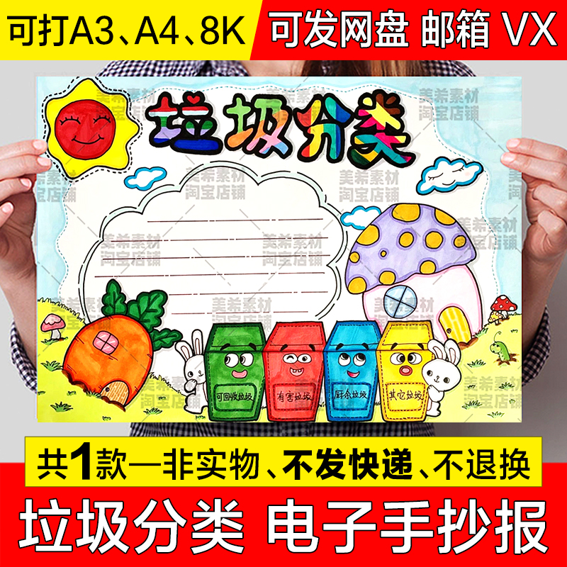 垃圾分类手抄报模板电子版中小学生垃圾分类保护环境绿色环保小报