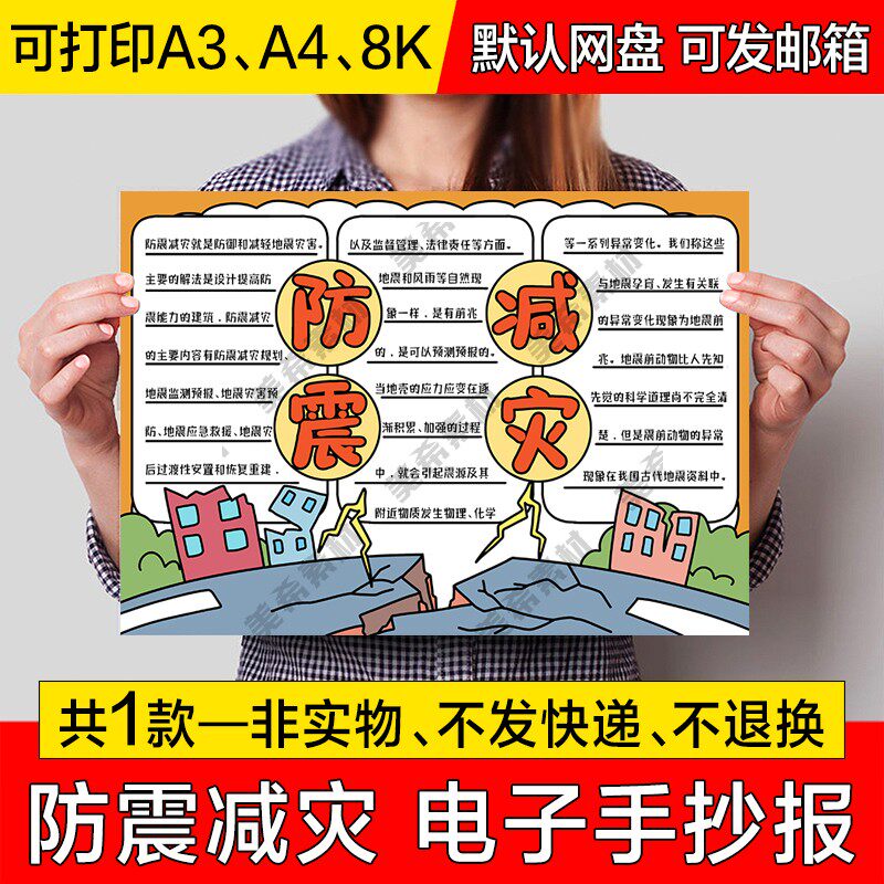 防震减灾电子小报模版中小学生地震知识成品手抄报a4线稿a3模板8k