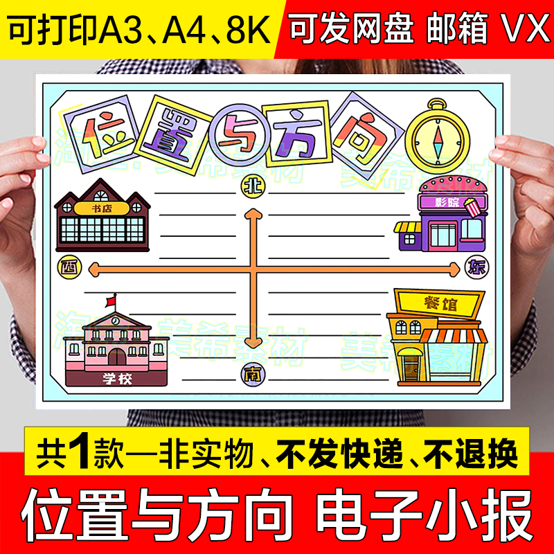 位置与方向手抄报模板电子版小学生六年级趣味数学知识小报线稿a4