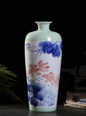 景德镇陶瓷花瓶细口瓶手绘青花釉里红家居客厅装饰工艺品摆件礼品