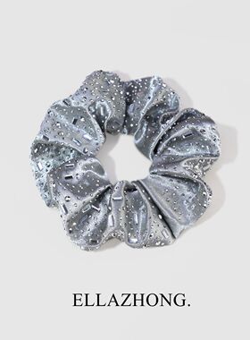 爆闪满钻~灰色缎面大肠圈高级感发绳头绳韩国发饰头饰气质优雅