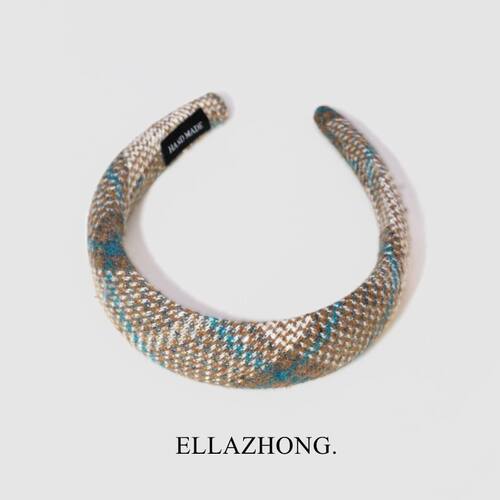 韩系羊毛发箍孔蓝色奶茶格子简约