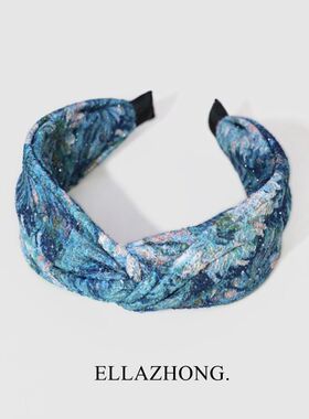 一路繁花~蓝色发箍女复古气质头箍宽边优雅度假发饰头饰原创小众