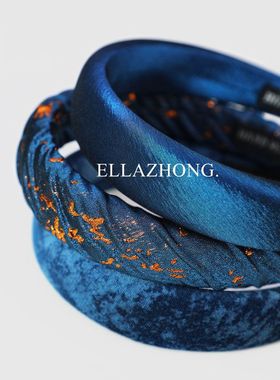 日落深海~蓝色发箍头箍气质复古小众发卡增颅顶新中式发饰头饰