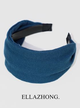 超宽羊毛发箍女保暖孔蓝色气质显白头箍遮白发饰头饰韩国简约优雅