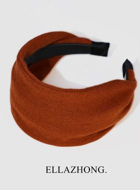 羊毛发箍~南瓜橘色超宽发箍女显白温暖头箍简约复古小众发饰头饰