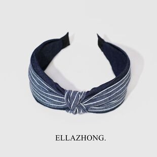 超百搭 复古文艺发箍头箍条纹度假原创小众发卡深蓝色港风发饰