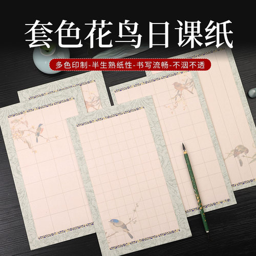 仿古色花鸟半生半熟日课宣纸信笺