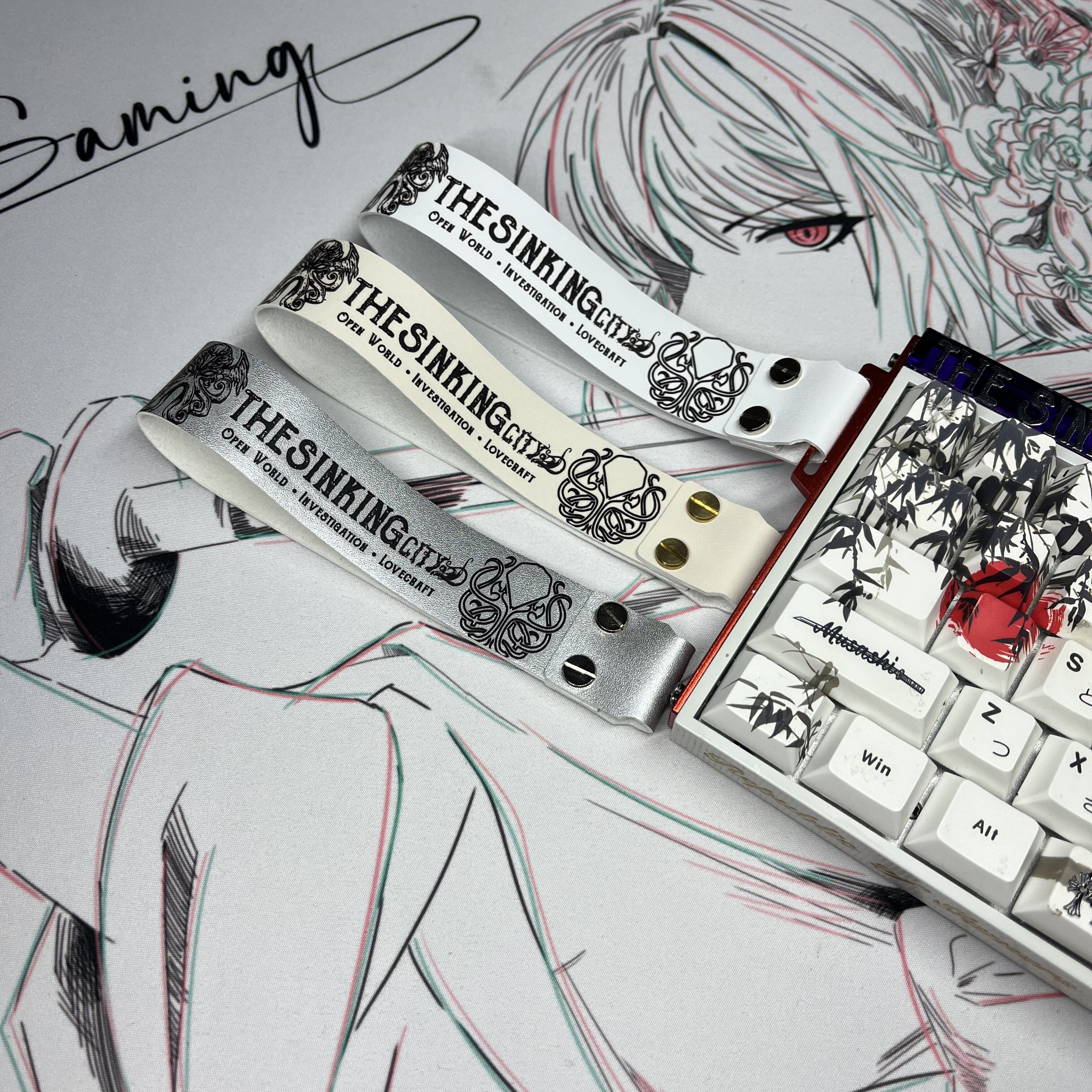 克苏鲁小蜜蜂超纤皮质通用磁轴键盘飘带装饰客制化wootingatkmade