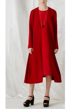 玛家暗红色羊毛风衣大衣长款收腰大摆赫本风40码2025春秋冬女