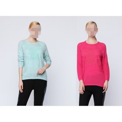 羊毛兔毛混纺镂空针织衫湖蓝绿色/玫红色SE*EN女装修身显瘦Bsg中