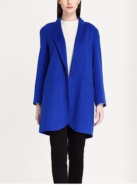 1折欧柏兰NU宝蓝色羊毛双面呢大衣外套女纯色中长款2025冬春BLZX2