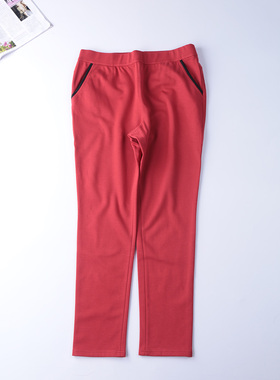 S休闲弹力打底裤2025春秋冬新款橘红色松紧腰小脚裤高腰ZX21