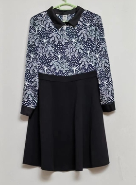 伊。珊依世L码（165/88A）长袖连衣裙蓝色白色拼黑色女2025春秋36