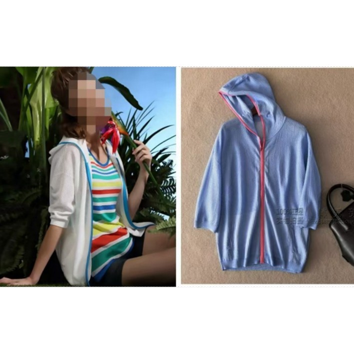 深圳品牌SE*E*N舜中袖针织衫连帽拉链衫2024春秋外套白色蓝色女B9