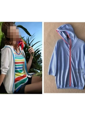 深圳品牌SE*E*N舜中袖针织衫连帽拉链衫2024春秋外套白色蓝色女B9