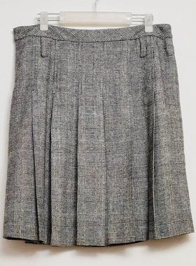 音家黑灰色千鸟格羊毛呢裙子百褶半身裙加大码2024春秋冬女25