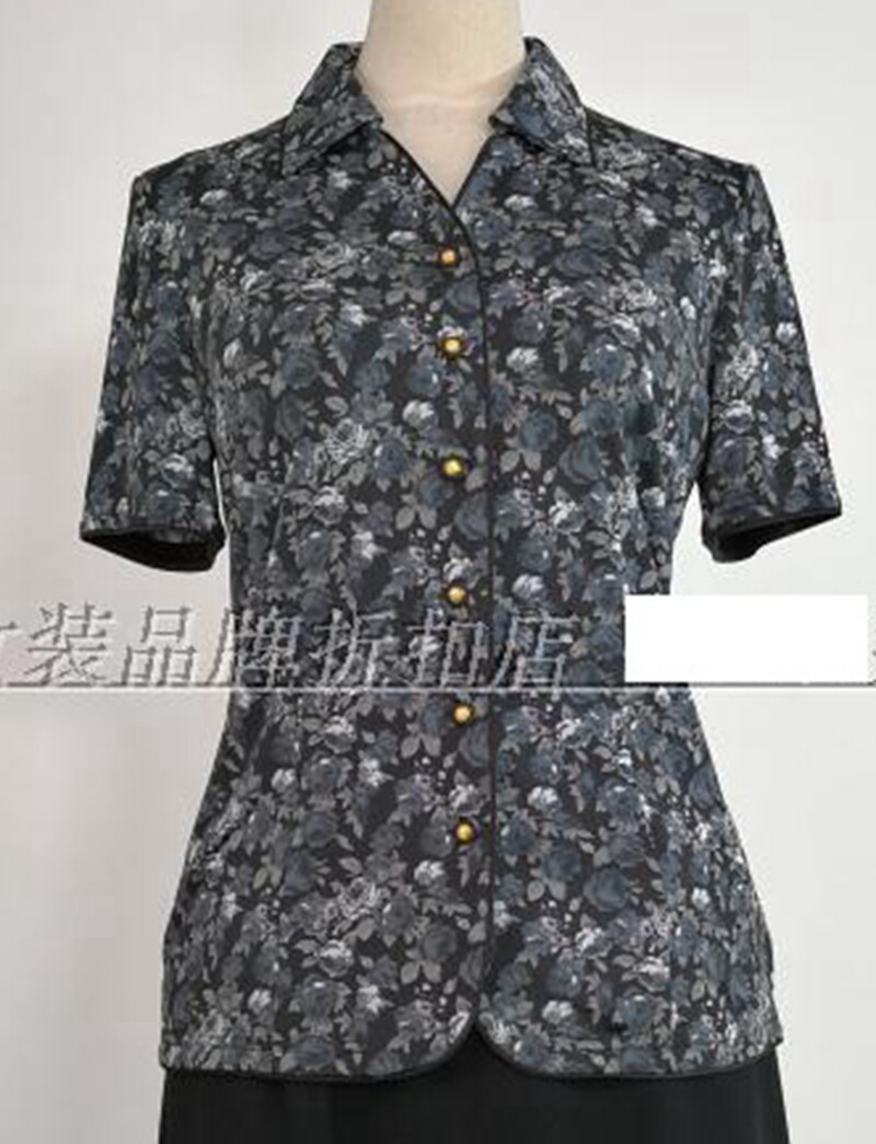 清仓沐家2024女装折扣休闲春秋翻领短袖修身针织衬衣6257902灰ml3