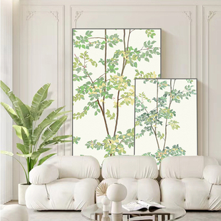 清新绿植数字油画DIY填充油彩画北欧现代简约原木风客厅背景挂画