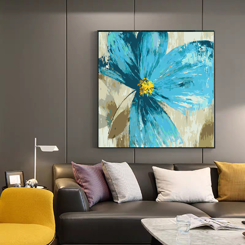 北欧抽象花卉DIY数字油彩画客厅餐厅高级感装饰画正方形玄关挂画图片