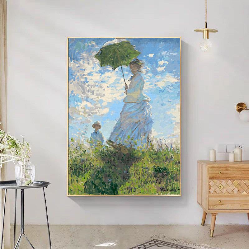 莫奈油画撑伞的女人数字油彩画