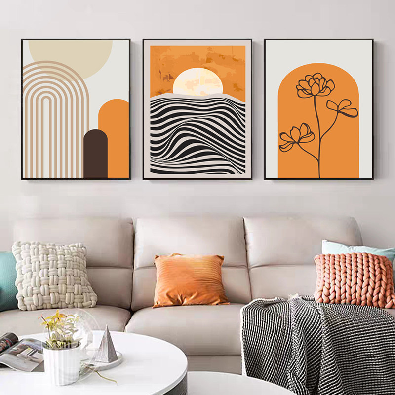 气质奶油风挂画diy数字油彩画客厅背景墙装饰画抽象莫兰迪色三拼