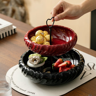 2026新年水果盘双层高级感轻奢客厅茶几摆件瓜子糖果零食盘干果盘