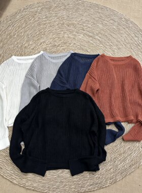 日单！～U夏天混纺针织～落肩松驰感日系森系女生罩衫～
