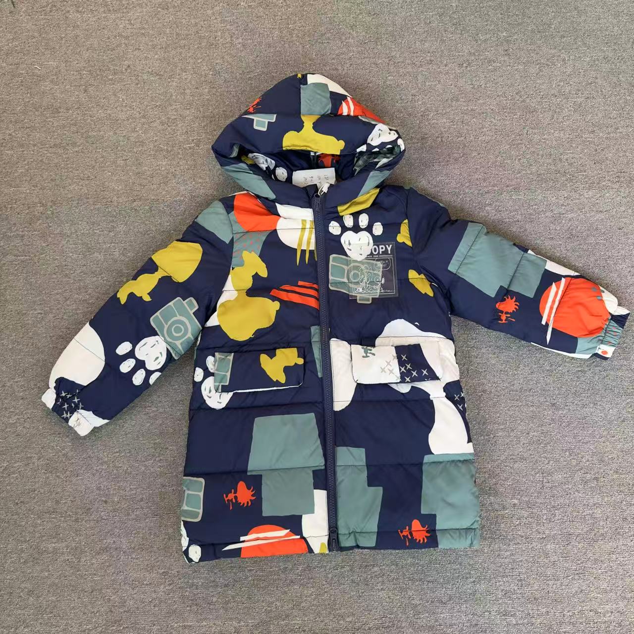 专柜吊牌599￥新品韩版宽松直筒男女童宝宝连帽中长款羽绒服外套