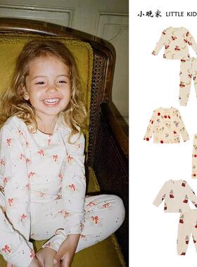 24秋冬男女童宝宝圣诞系列居家服打底衫套装精梳棉高弹力可爱印花