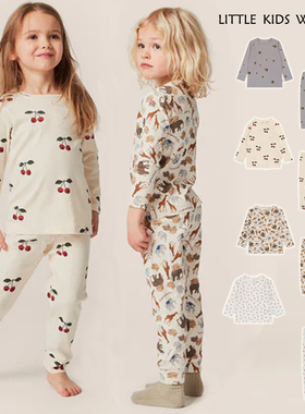 23秋冬KS同款女童宝宝长袖T恤打底裤纯棉可爱印花套装居家服舒适