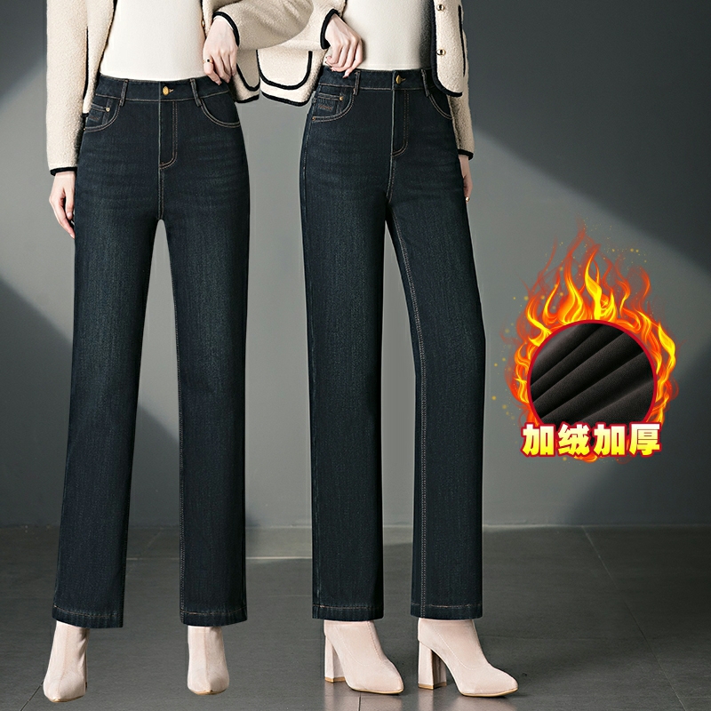 加绒直筒牛仔裤女加厚冬2025新款