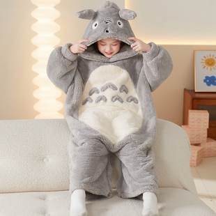 可爱龙猫儿童睡衣冬季 女孩宝宝连体保暖睡袋珊瑚绒加厚秋冬家居服