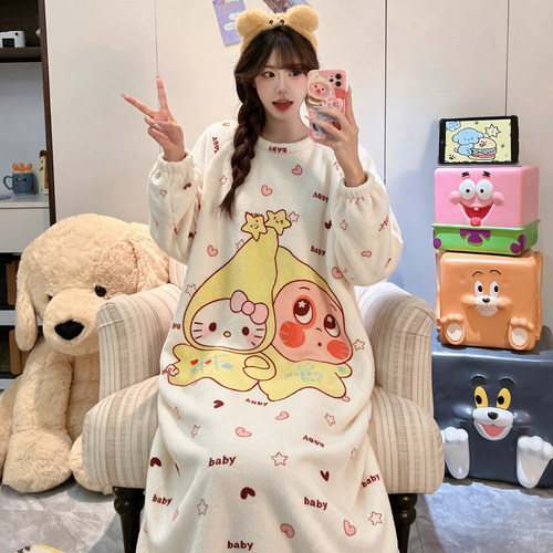 2026新款冬季少女大童法兰绒睡裙