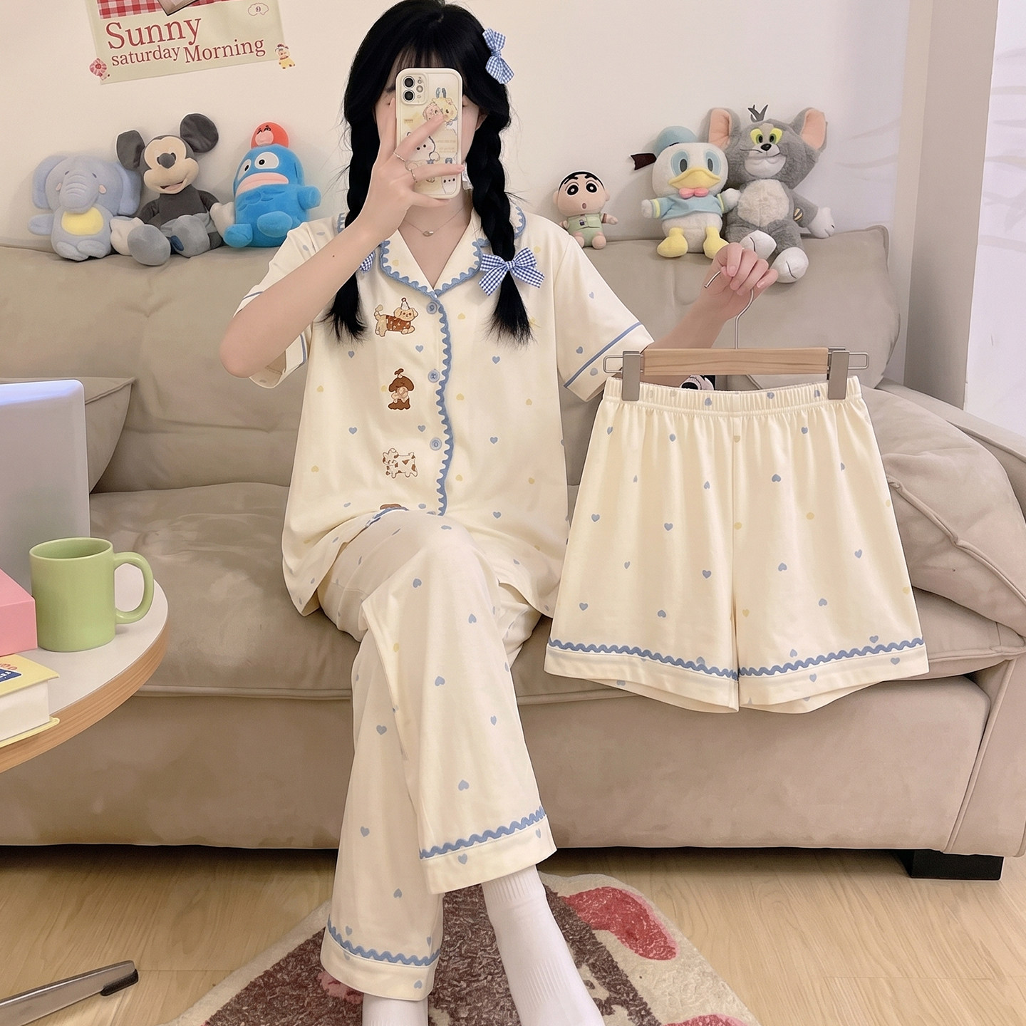 2026新款女童睡衣纯棉三件套装图片